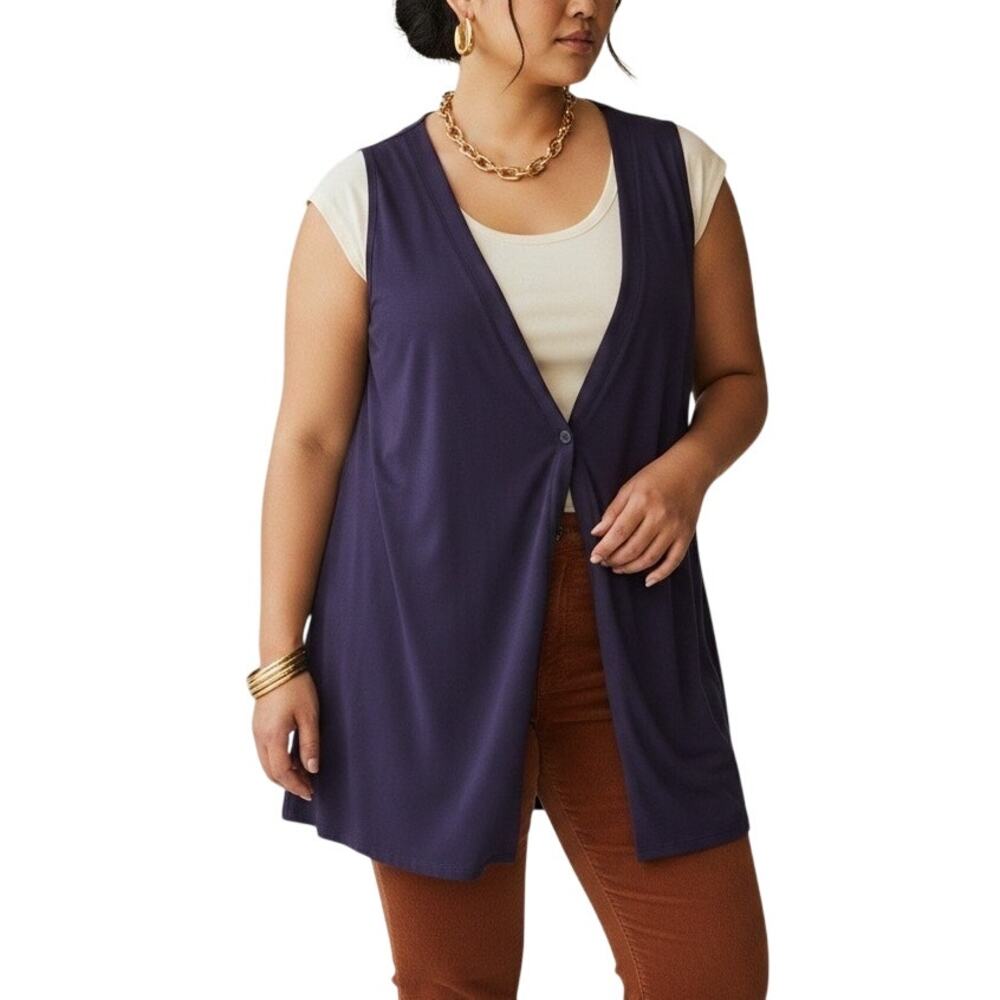 Y2K Sympli Purple V Neck Button Down Tunic Vest Sz 18 Geekcore